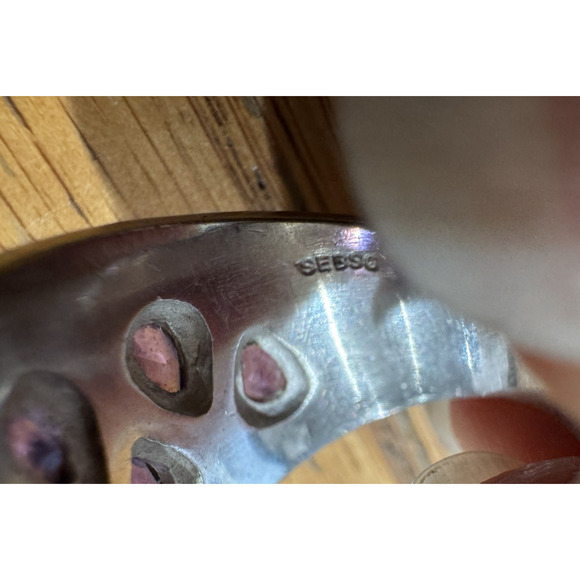 Vtg Purple Amethyst Statement Ring Sterling 925 Silver sz 8 8.5 Modernist Signed - Picture 7 of 7